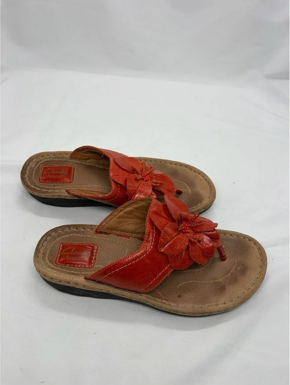 CLARKS ARTISAN Orange Flower Clogs Sandals High Heels Womens Shoes Sz 8.5
